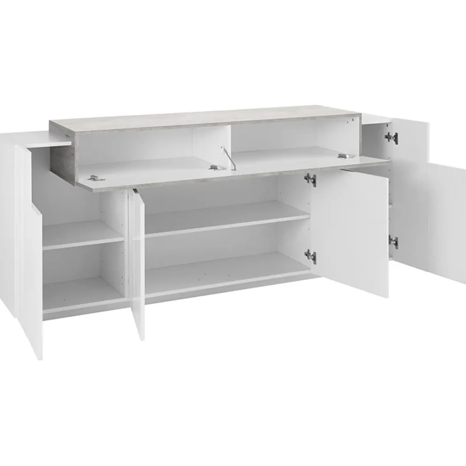 Garnero Arredamenti Credenze Moderne|Madie Moderne-Credenza 200x86h cm 4 ante moderna bianco lucido cemento Milos Gihome® Cemento - Bianco Lucido