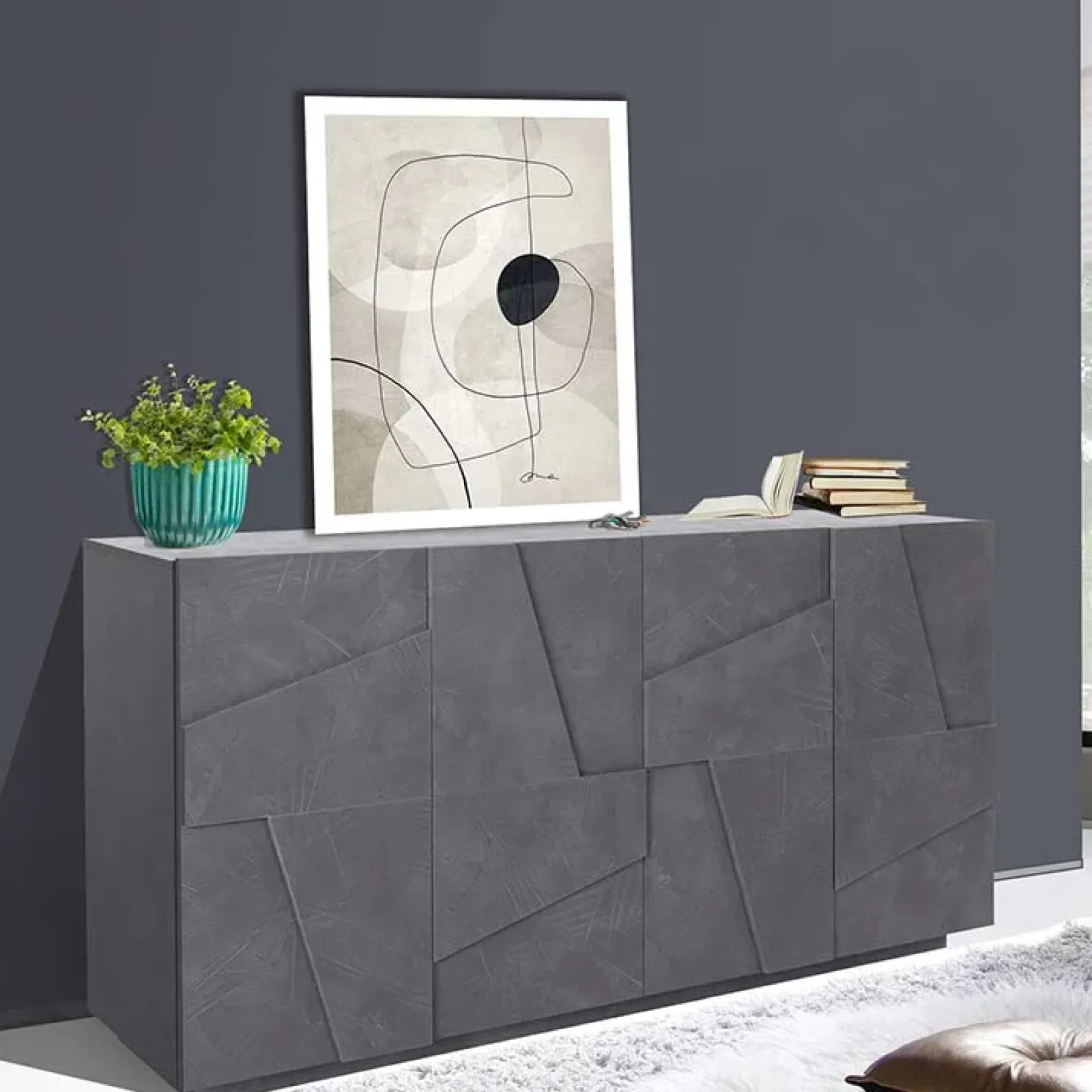 Garnero Arredamenti Credenze Moderne|Madie Moderne-Credenza 162x86h cm 4 ante moderna Zenzero Gihome® Ossido