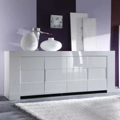 Garnero Arredamenti Credenze Moderne|Madie Moderne-Credenza 210x84h cm 4 ante moderna design bianco lucido Eos