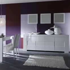 Garnero Arredamenti Credenze Moderne|Madie Moderne-Credenza 210x84h cm 4 ante moderna design bianco lucido Eos