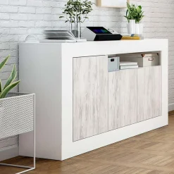 Garnero Arredamenti Credenze Moderne|Madie Moderne-Credenza 144x87h cm 3 ante moderna soggiorno bianco artico Atene