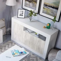 Garnero Arredamenti Credenze Moderne|Madie Moderne-Credenza 144x87h cm 3 ante moderna soggiorno bianco artico Atene