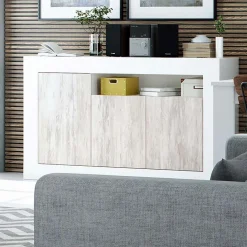 Garnero Arredamenti Credenze Moderne|Madie Moderne-Credenza 144x87h cm 3 ante moderna soggiorno bianco artico Atene