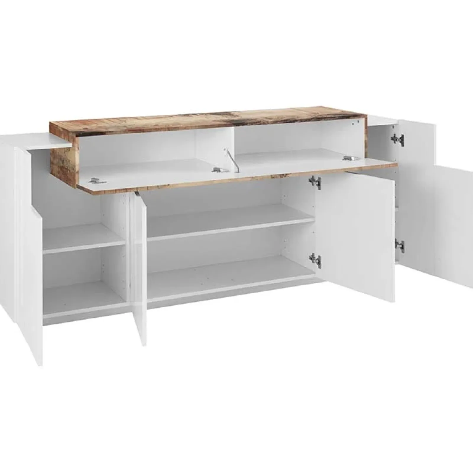 Garnero Arredamenti Credenze Moderne|Madie Moderne-Credenza 200x86h cm 4 ante moderna bianco lucido pero Milos Gihome® Bianco Lucido - Rovere Rustico