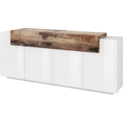 Garnero Arredamenti Credenze Moderne|Madie Moderne-Credenza 200x86h cm 4 ante moderna bianco lucido pero Milos Gihome® Bianco Lucido - Rovere Rustico