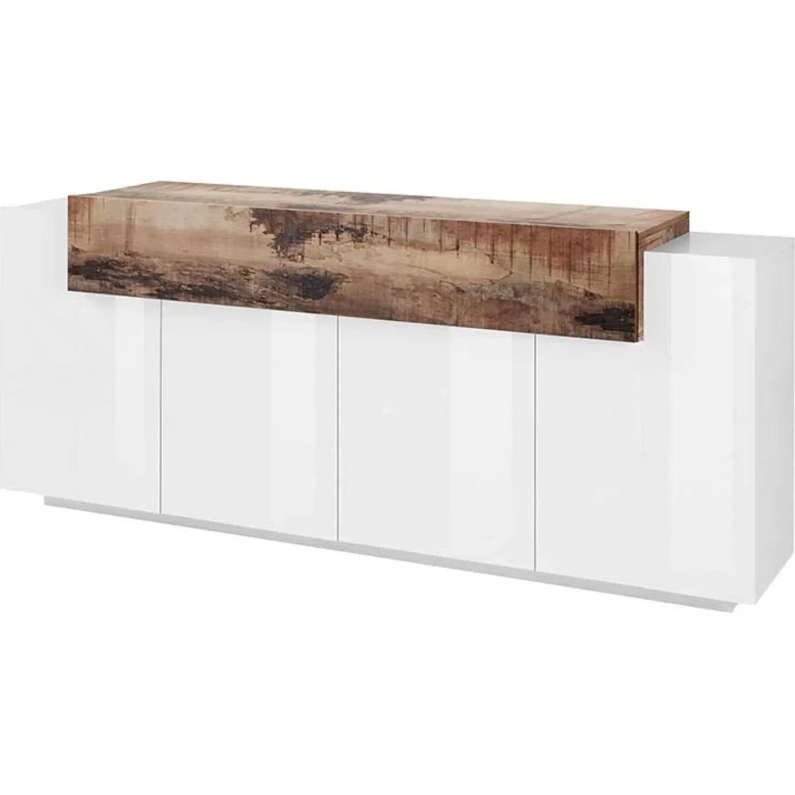 Garnero Arredamenti Credenze Moderne|Madie Moderne-Credenza 200x86h cm 4 ante moderna bianco lucido pero Milos Gihome® Bianco Lucido - Rovere Rustico