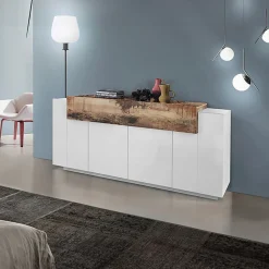 Garnero Arredamenti Credenze Moderne|Madie Moderne-Credenza 200x86h cm 4 ante moderna bianco lucido pero Milos Gihome® Bianco Lucido - Rovere Rustico