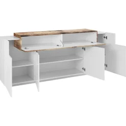Garnero Arredamenti Credenze Moderne|Madie Moderne-Credenza 200x86h cm 4 ante moderna bianco lucido pero Milos Gihome® Bianco Lucido - Rovere Rustico