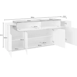 Garnero Arredamenti Credenze Moderne|Madie Moderne-Credenza 200x86h cm 4 ante moderna bianco lucido pero Milos Gihome® Bianco Lucido - Rovere Rustico