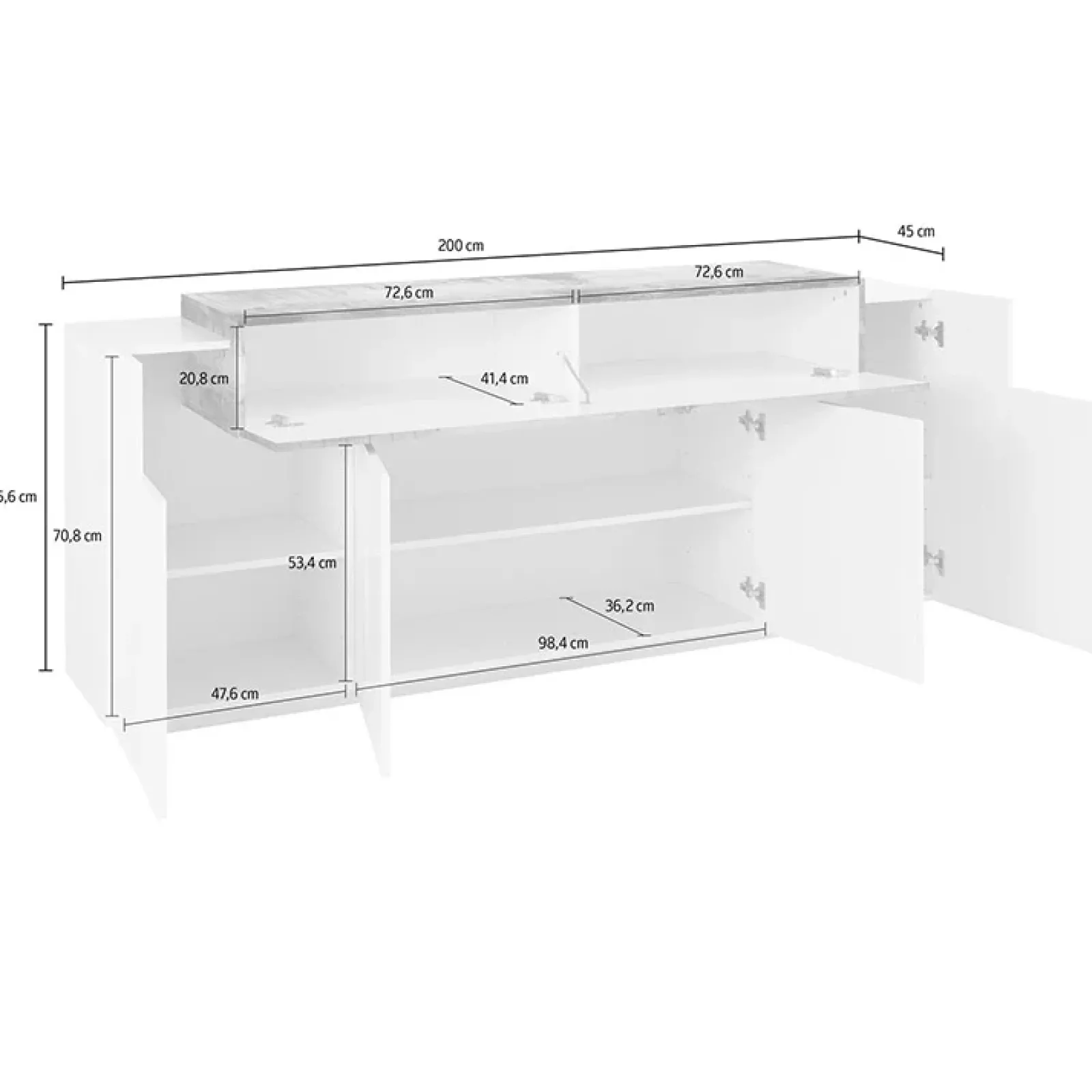 Garnero Arredamenti Credenze Moderne|Madie Moderne-Credenza 200x86h cm 4 ante moderna bianco lucido pero Milos Gihome® Bianco Lucido - Rovere Rustico