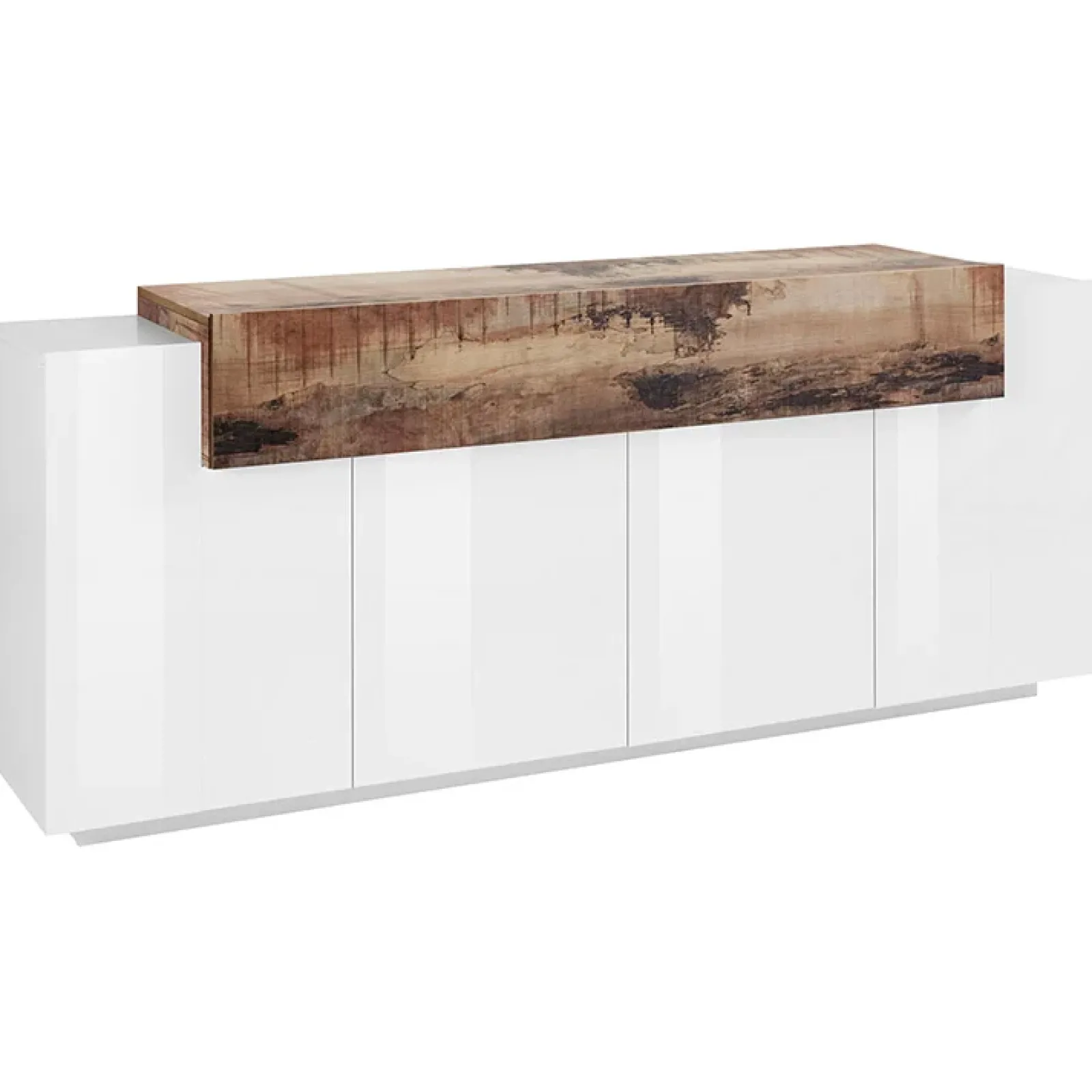 Garnero Arredamenti Credenze Moderne|Madie Moderne-Credenza 200x86h cm 4 ante moderna bianco lucido pero Milos Gihome® Bianco Lucido - Rovere Rustico