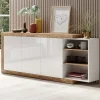 Garnero Arredamenti Credenze Moderne|Madie Moderne-Credenza 180x86h cm 3 ante moderna bianco lucido rovere Aria
