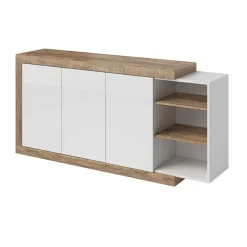 Garnero Arredamenti Credenze Moderne|Madie Moderne-Credenza 180x86h cm 3 ante moderna bianco lucido rovere Aria