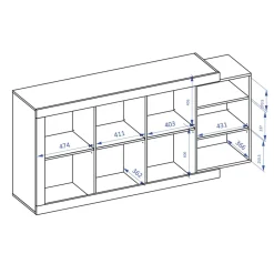Garnero Arredamenti Credenze Moderne|Madie Moderne-Credenza 180x86h cm 3 ante moderna bianco lucido rovere Aria