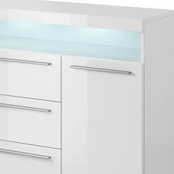Garnero Arredamenti Credenze Moderne-Credenza 132x92h cm 3 cassetti soggiorno 2 ante Frisk Bianco Lucido