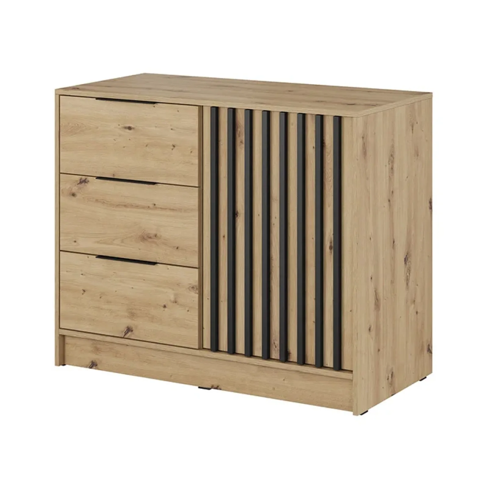 Garnero Arredamenti Credenze Moderne-Credenza 105x86h cm 3 cassetti moderna quercia nero Miller Rovere Rustico