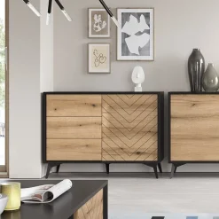 Garnero Arredamenti Credenze Moderne|Madie Moderne-Credenza 104x77h cm 3 cassetti moderna soggiorno quercia nero Becca