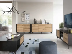 Garnero Arredamenti Credenze Moderne|Madie Moderne-Credenza 104x77h cm 3 cassetti moderna soggiorno quercia nero Becca