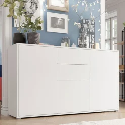 Garnero Arredamenti Credenze Moderne-Credenza 141x93h cm 2 cassetti 3 ante moderna bianco Eindhoven