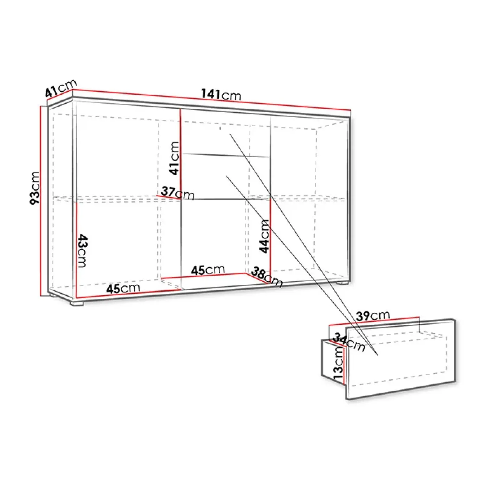 Garnero Arredamenti Credenze Moderne-Credenza 141x93h cm 2 cassetti 3 ante moderna bianco Eindhoven