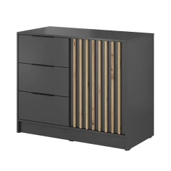 Garnero Arredamenti Credenze Moderne-Credenza 105x86h cm 3 cassetti moderna quercia Miller Antracite