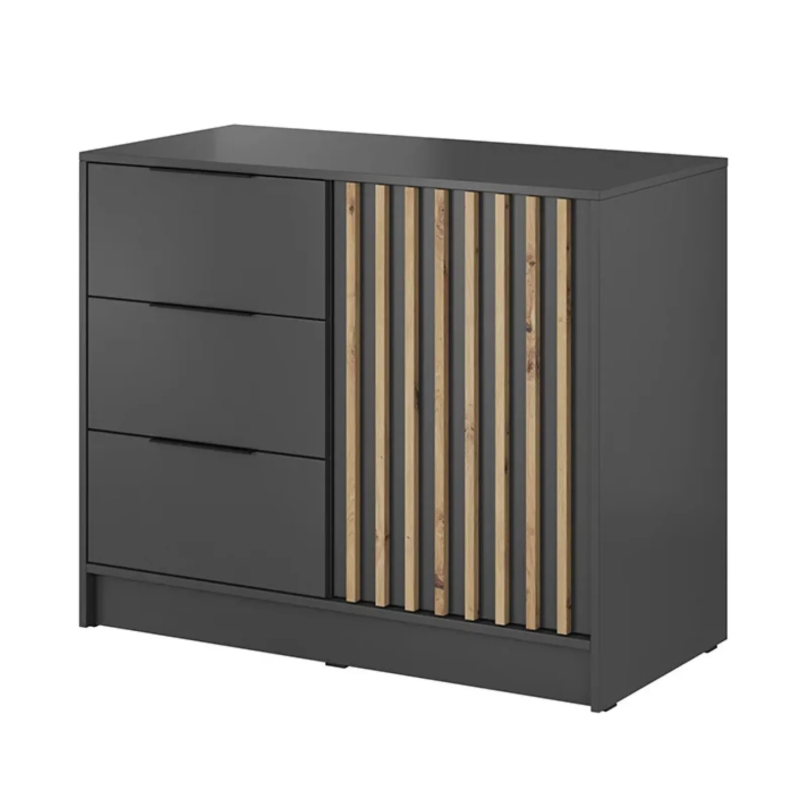 Garnero Arredamenti Credenze Moderne-Credenza 105x86h cm 3 cassetti moderna quercia Miller Antracite