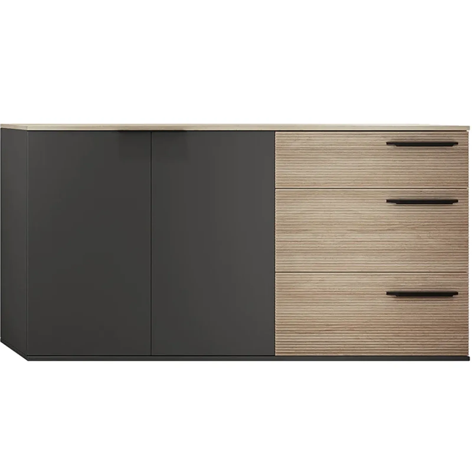 Garnero Arredamenti Credenze Moderne-Credenza 160x86h cm 3 cassetti moderna rovere nero opaco Cattelan