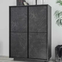 Garnero Arredamenti Credenza Alta-Credenza 92x145h cm alta 4 ante moderna effetto Viking Marmo Nero