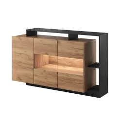 Garnero Arredamenti Credenze Moderne-Credenza 155x94h cm con vetrinetta moderna rovere antracite Blob Rovere - Antracite