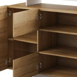 Garnero Arredamenti Credenze Moderne|Madie Moderne-Credenza 155x94h cm con vetro moderna rovere bianco Blob Rovere - Bianco opaco