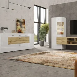 Garnero Arredamenti Credenze Moderne|Madie Moderne-Credenza 165x71h cm moderna bianco rovere Maserati Bianco Lucido - Rovere