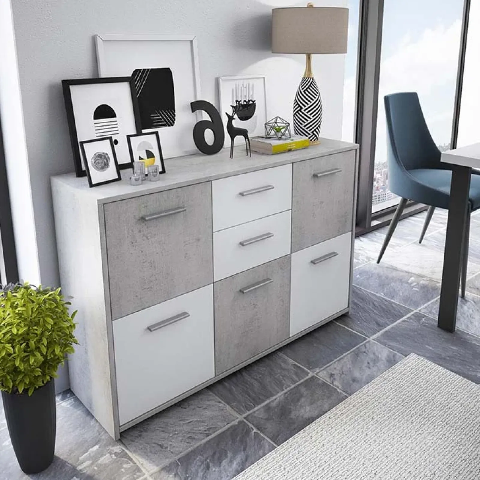 Garnero Arredamenti Credenze Moderne-Credenza 114x78h cm moderna bianco opaco cemento Durban