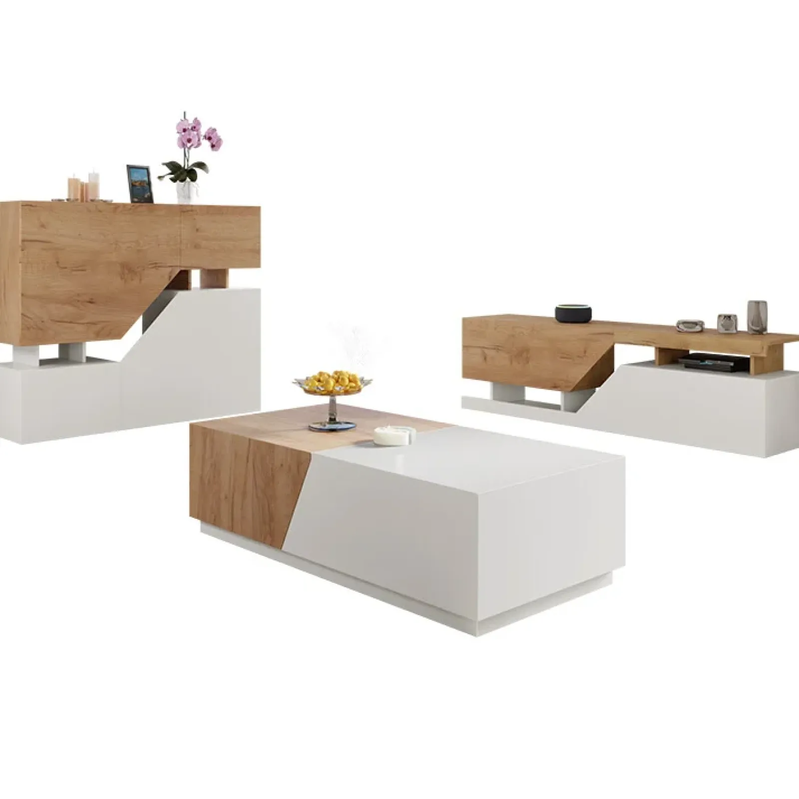 Garnero Arredamenti Credenze Moderne-Credenza 120x100h cm moderna design rovere bianco Modesta Rovere - Bianco opaco