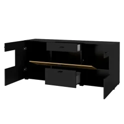 Garnero Arredamenti Credenze Moderne|Madie Moderne-Credenza 165x71h cm moderna nero rovere chiaro Maserati Rovere - Nero opaco