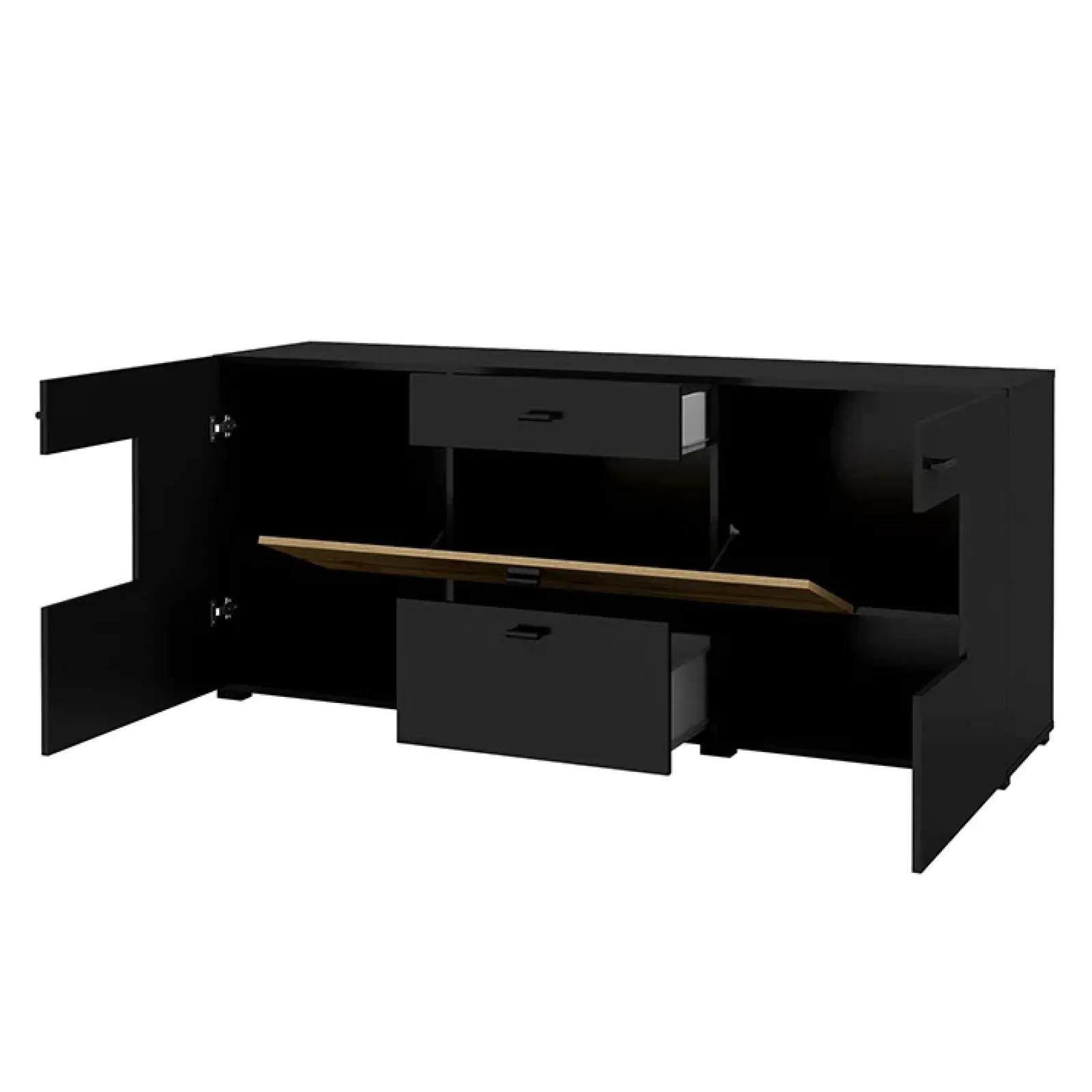 Garnero Arredamenti Credenze Moderne|Madie Moderne-Credenza 165x71h cm moderna nero rovere chiaro Maserati Rovere - Nero opaco