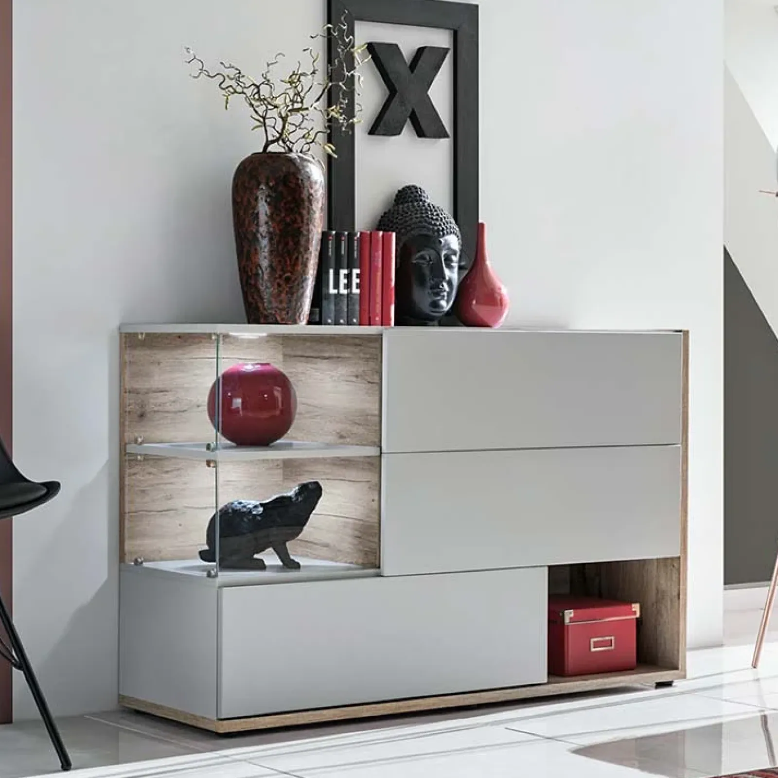 Garnero Arredamenti Credenze Moderne|Madie Moderne-Credenza 120x77h cm moderna quercia grigio opaco Oviedo Gihome® Grigio - Rovere
