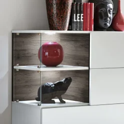 Garnero Arredamenti Credenze Moderne|Madie Moderne-Credenza 120x77h cm moderna rovere scuro bianco lucido Oviedo Gihome® Bianco Lucido - Wengè