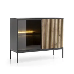 Garnero Arredamenti Credenze Moderne-Credenza 104x83h cm  moderna soggiorno nero rovere antico cannettato Bali