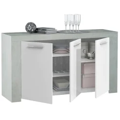 Garnero Arredamenti Credenze Moderne|Madie Moderne-Credenza 144x80h cm moderna soggiorno bianco cemento Zante