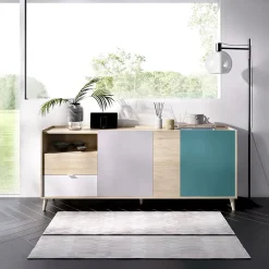 Garnero Arredamenti Credenze Moderne|Madie Moderne-Credenza 180x75h cm soggiorno rovere grigio bianco petrolio Dominic