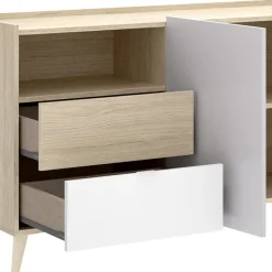 Garnero Arredamenti Credenze Moderne|Madie Moderne-Credenza 180x75h cm soggiorno rovere grigio bianco petrolio Dominic