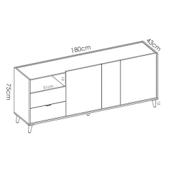 Garnero Arredamenti Credenze Moderne|Madie Moderne-Credenza 180x75h cm soggiorno rovere grigio bianco petrolio Dominic
