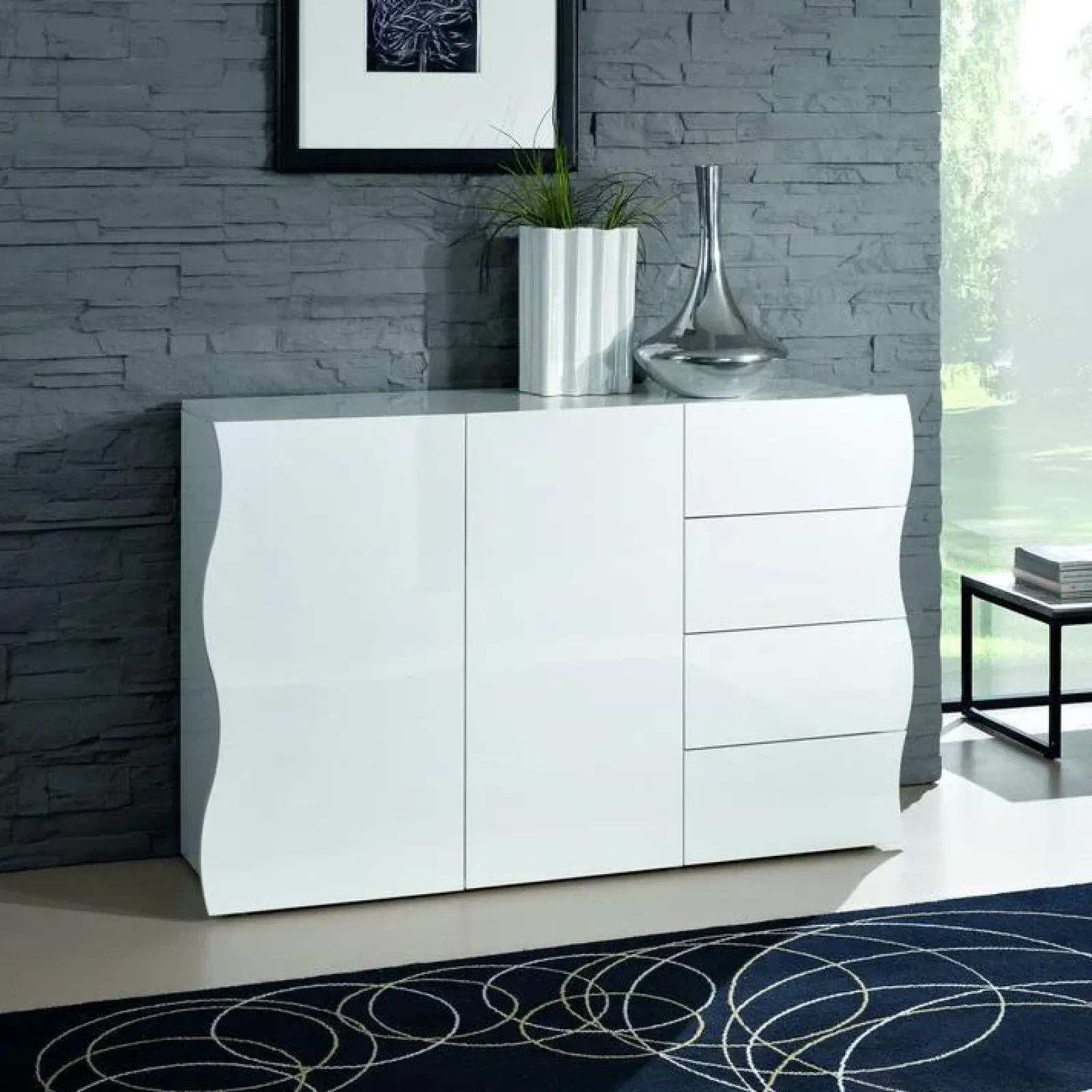 Garnero Arredamenti Credenze Moderne|Madie Moderne-Credenza 130x81h cm soggiorno moderna bianco lucido Sea Gihome®