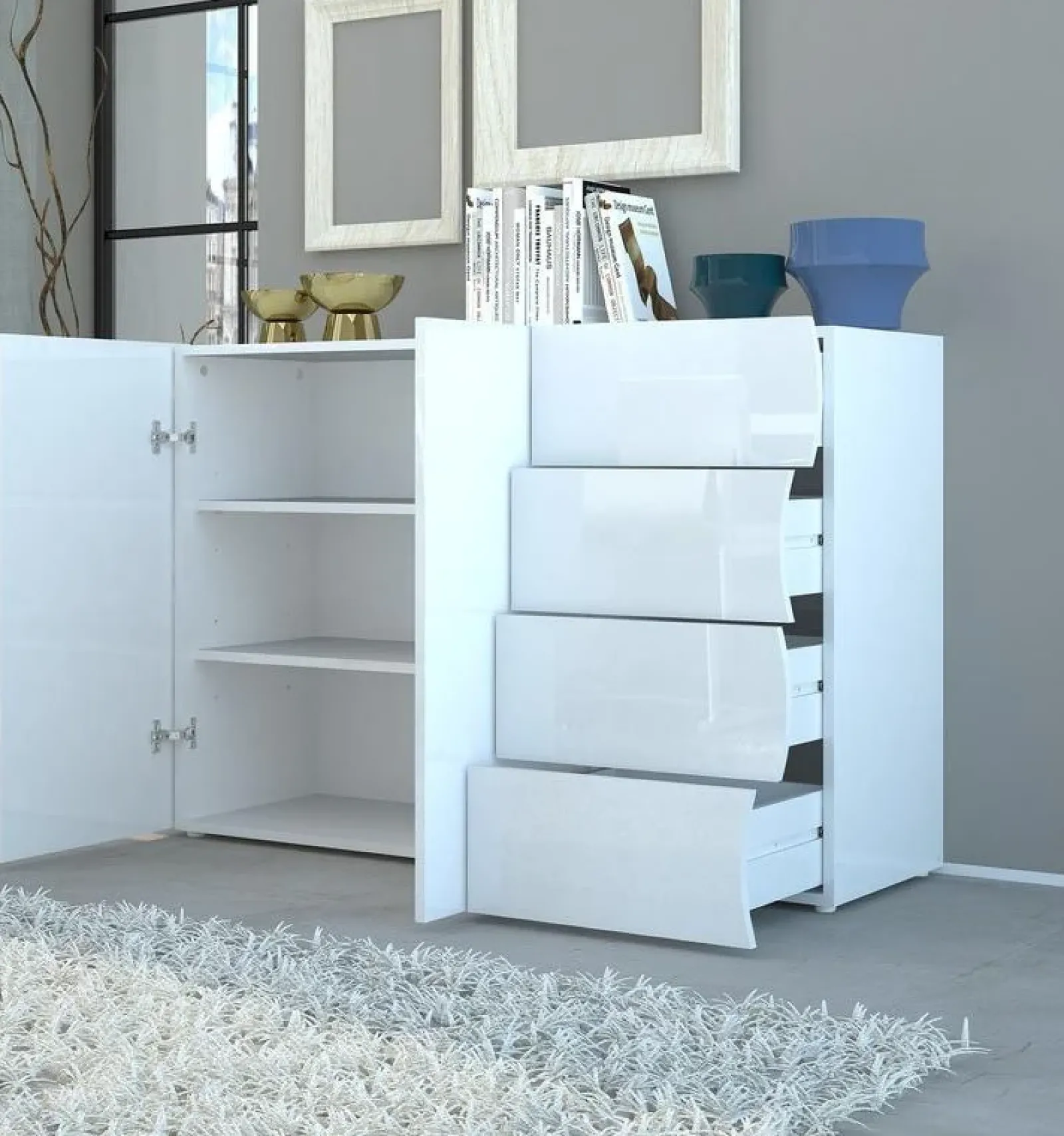 Garnero Arredamenti Credenze Moderne|Madie Moderne-Credenza 130x81h cm soggiorno moderna bianco lucido Sea Gihome®