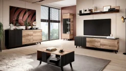 Garnero Arredamenti Credenze Moderne-Credenza 160x82h cm soggiorno design industrial rovere nero Nandina