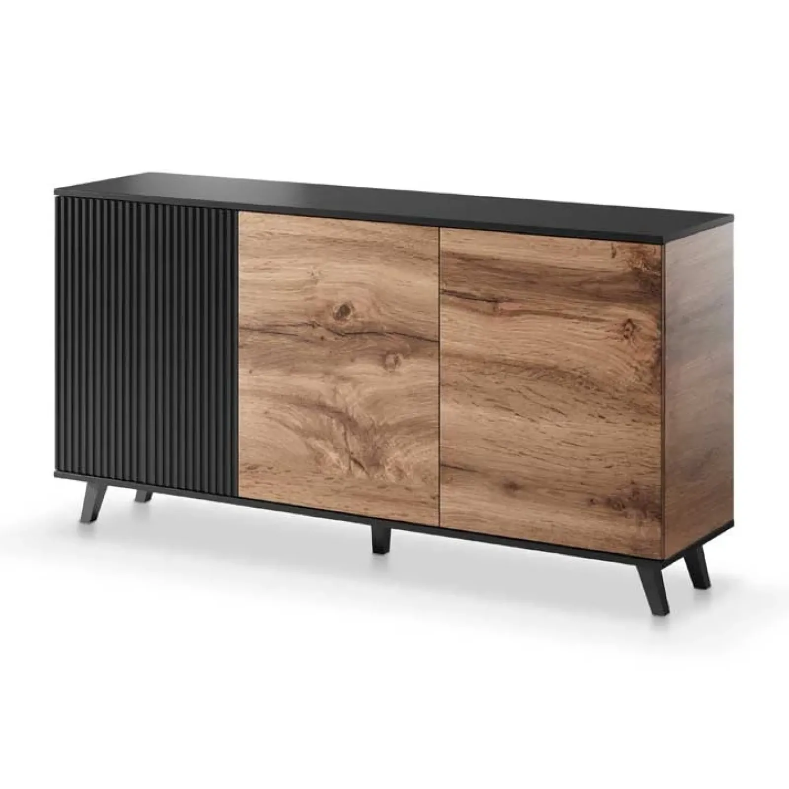 Garnero Arredamenti Credenze Moderne-Credenza 160x82h cm soggiorno design industrial rovere nero Nandina