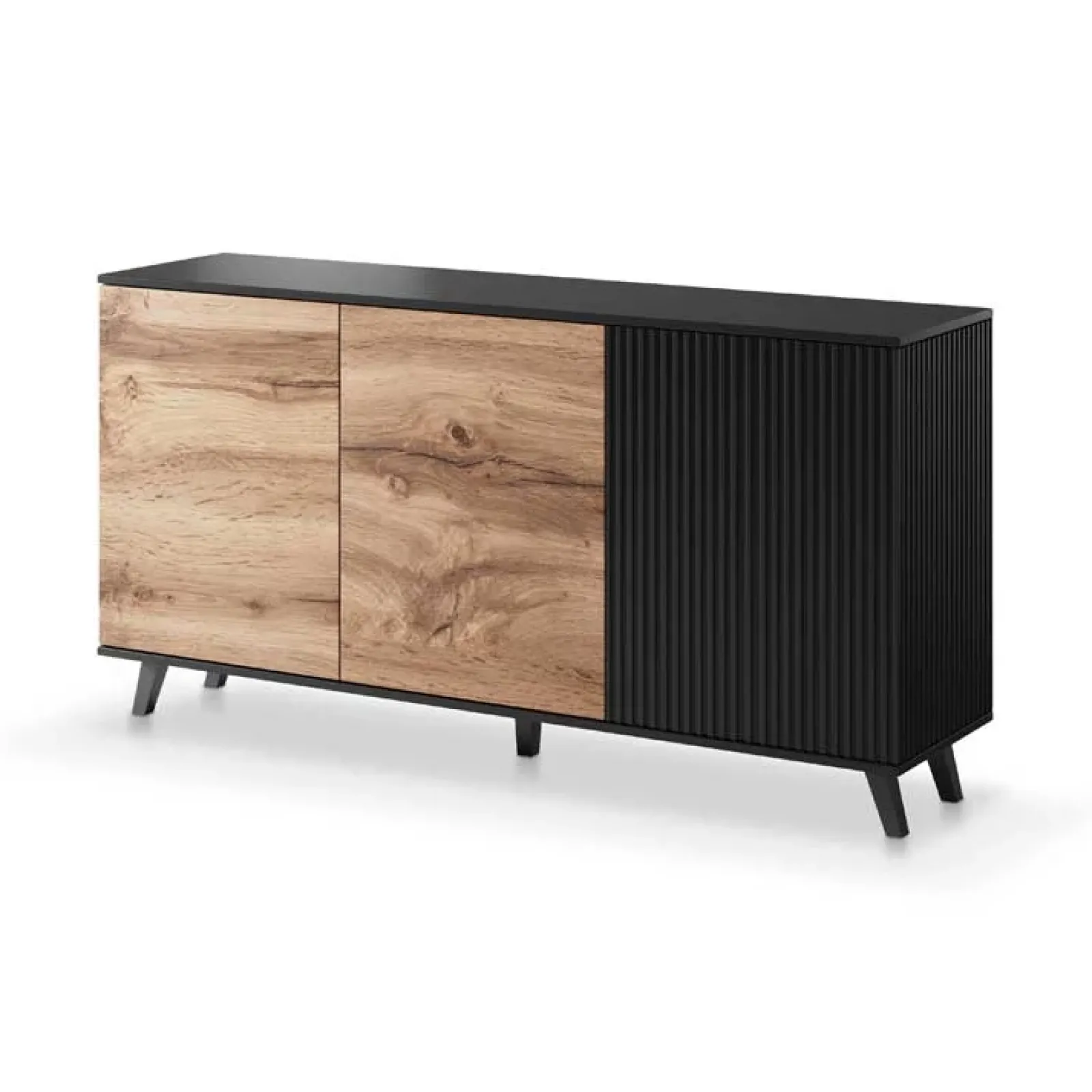 Garnero Arredamenti Credenze Moderne-Credenza 160x82h cm soggiorno design industrial rovere nero Nandina