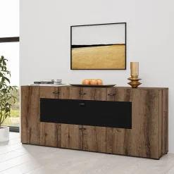 Garnero Arredamenti Credenze Moderne|Madie Moderne-Credenza 165x71h moderna cm rovere scuro nero Maserati Rovere Rustico - Nero opaco