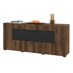 Garnero Arredamenti Credenze Moderne|Madie Moderne-Credenza 165x71h moderna cm rovere scuro nero Maserati Rovere Rustico - Nero opaco