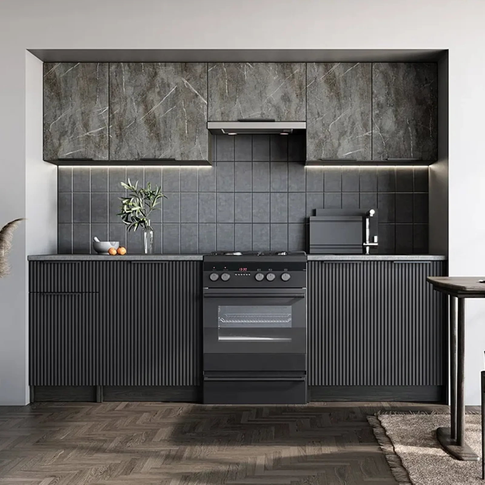 Garnero Arredamenti Cucine Complete|Cucine Complete-Cucina 240cm completa componibile moderna marmo nero grigio Yangon